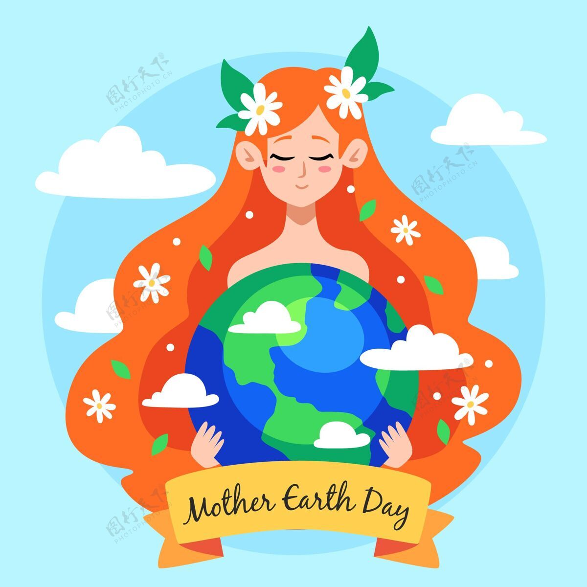 地球手绘地球母亲节插图生物圈地球母亲地球日