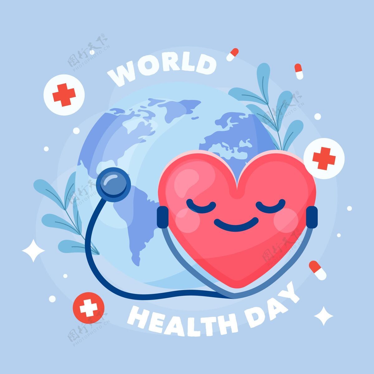 国际手绘世界卫生日插图医疗保健全球活动