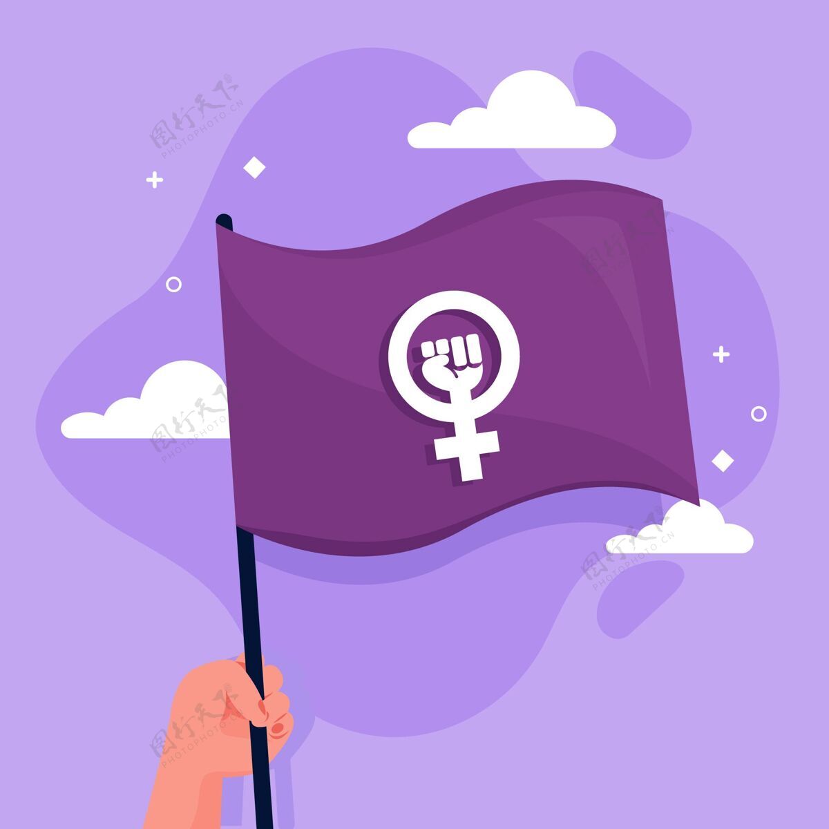 举起拳头平面女权主义旗帜插图女性赋权平面设计女人