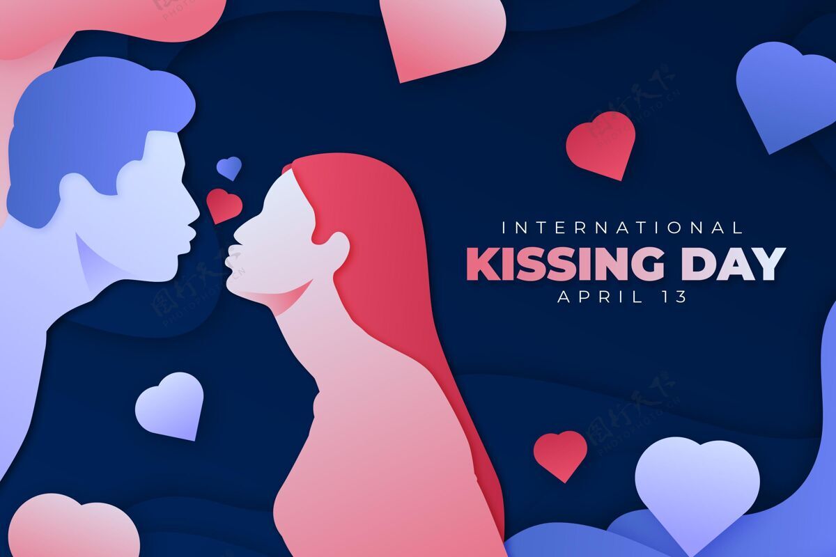 情感国际接吻日纸制插画接吻接吻日纸张风格