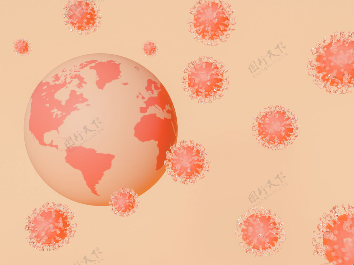 大流行covid-19细胞环绕地球的三维示意图警报流感微生物
