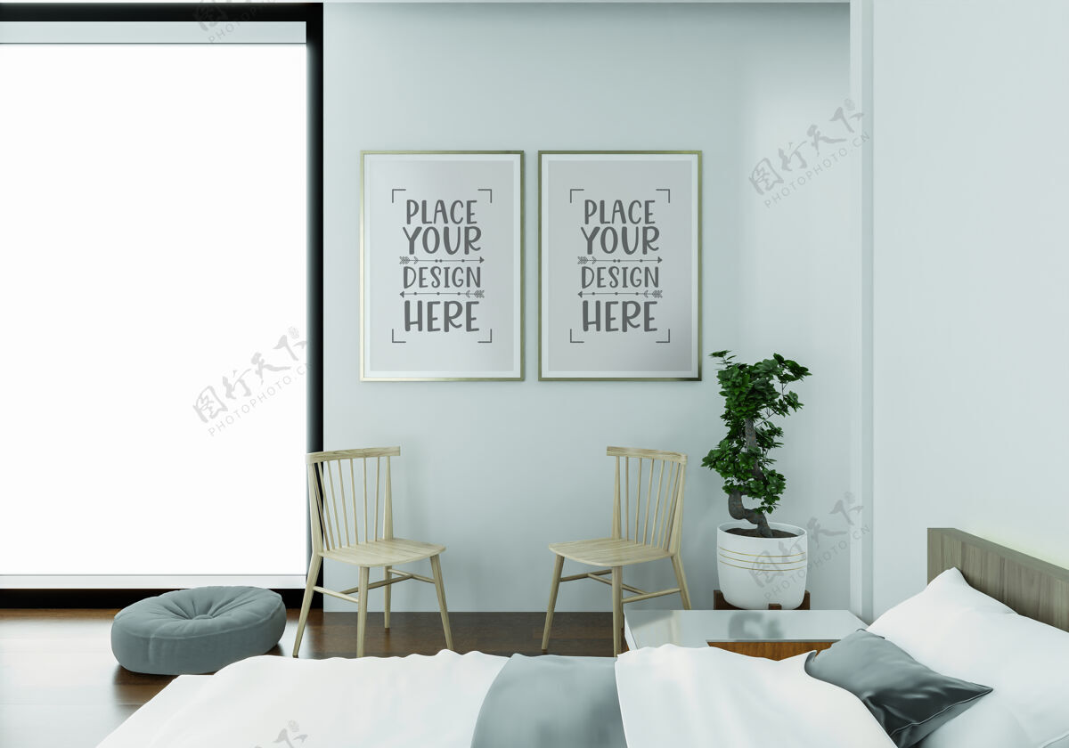 床客厅模型中的海报框架花公寓室内