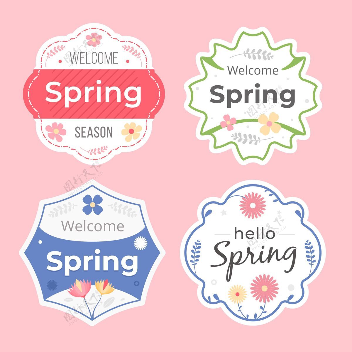 花卉平板弹簧标签系列春天平面徽章