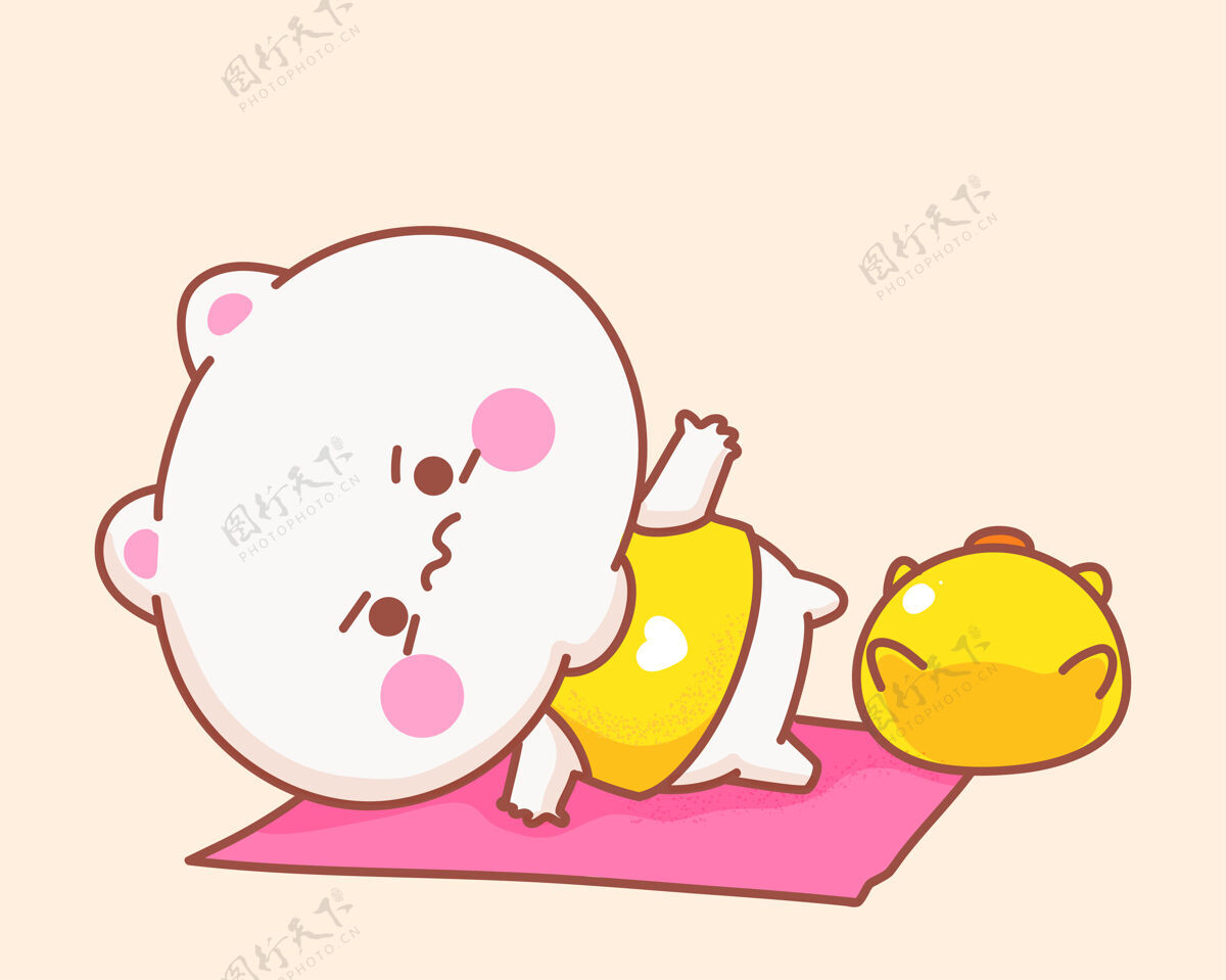 运动猫玩鸭子瑜伽卡通插图训练宠物瑜伽垫