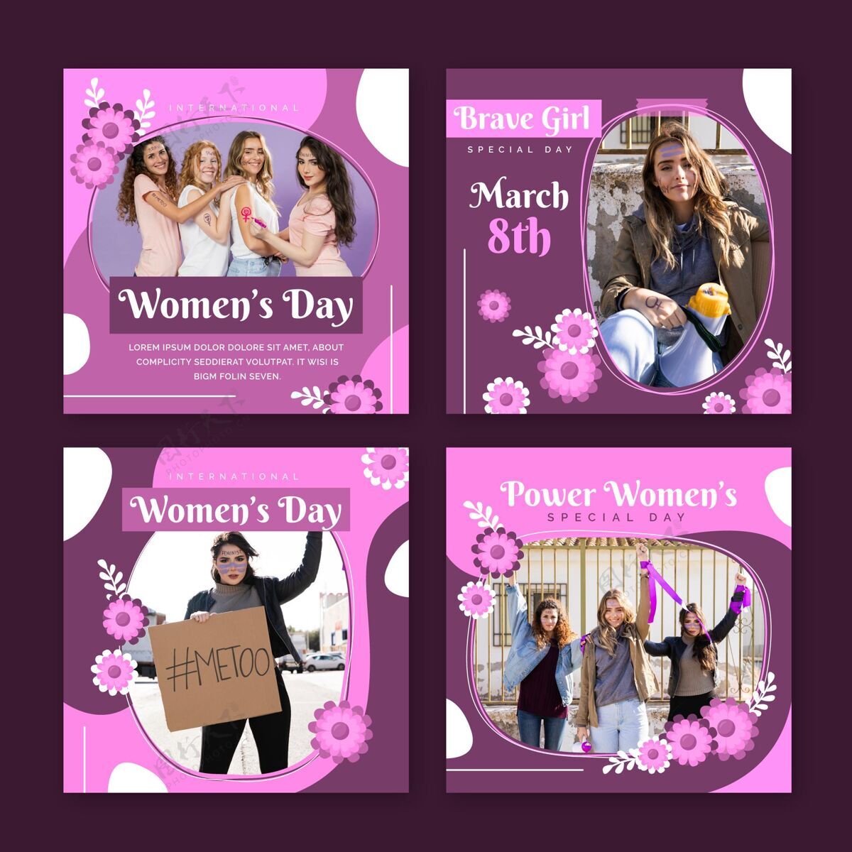 全球平面国际妇女节instagram帖子集两性平等平面设计社交媒体帖子