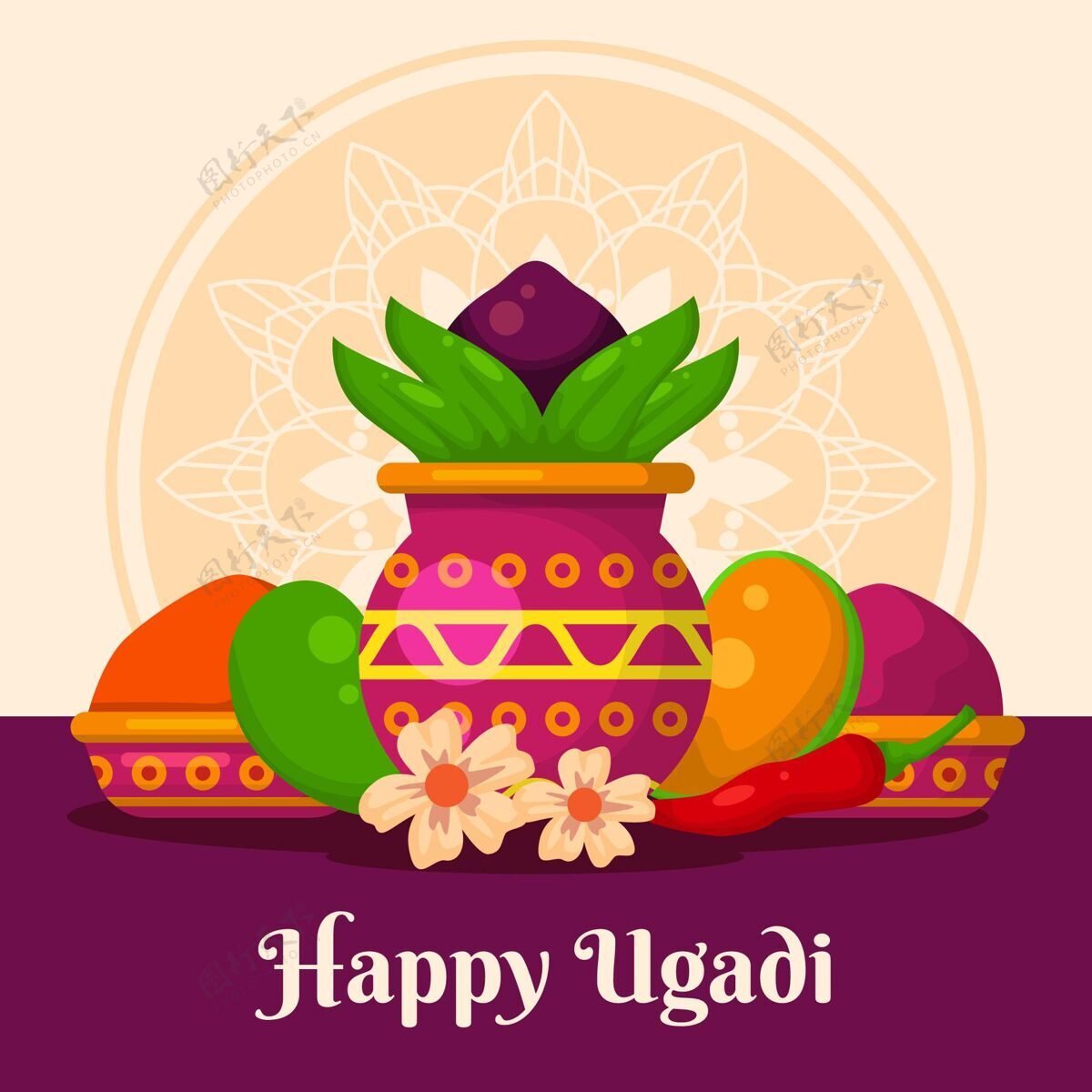 古迪帕德瓦详细的快乐乌加迪插图印度教插图庆祝
