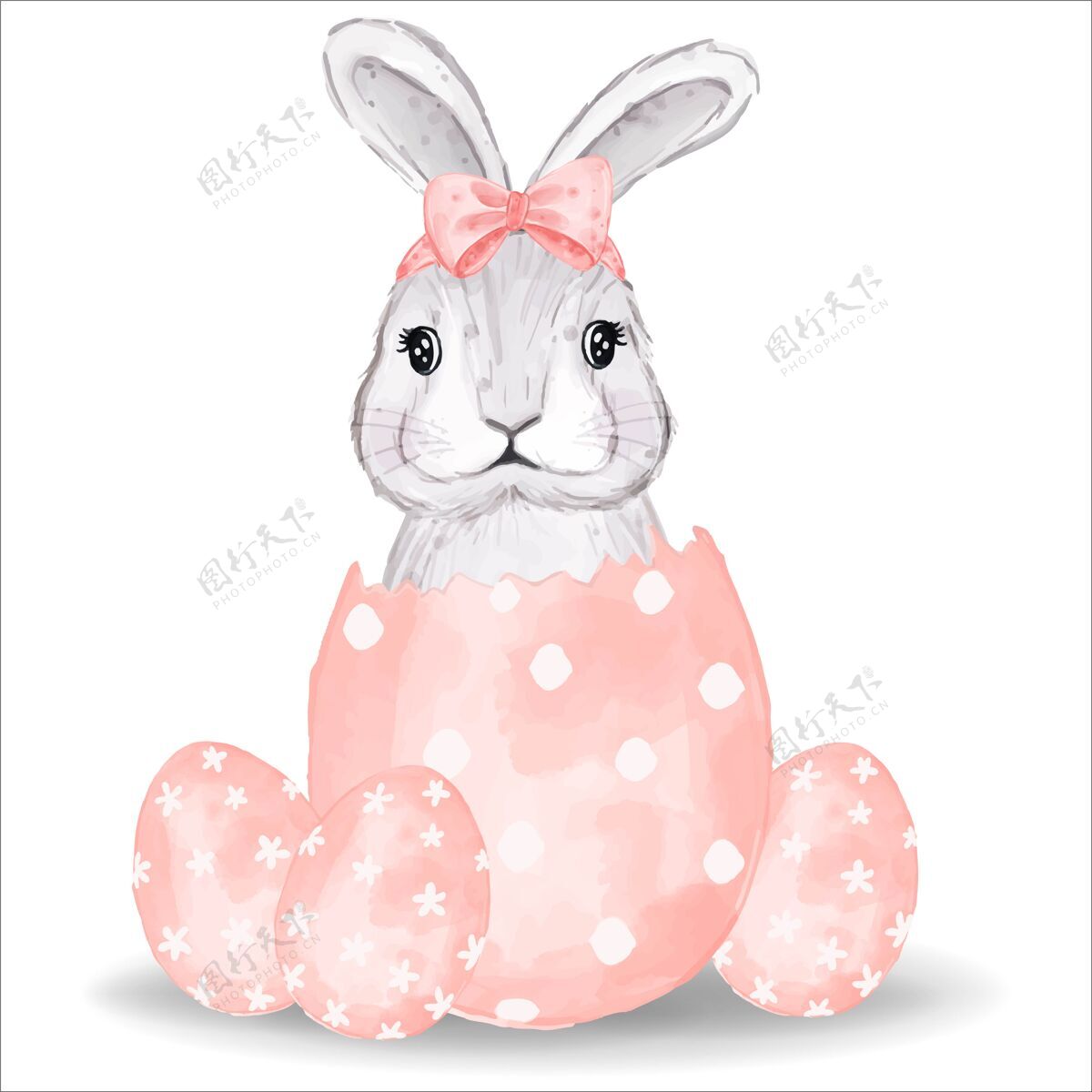 花水彩画粉红蛋兔绘画节日可爱