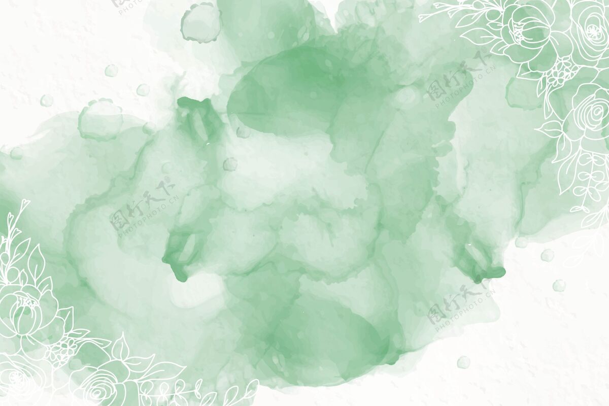 染色绿色酒精墨水背景绘画模板液体