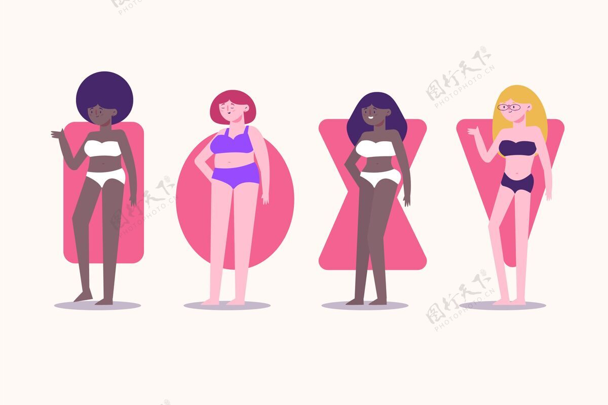身体平面手绘女性体型身体形状平面手绘分类