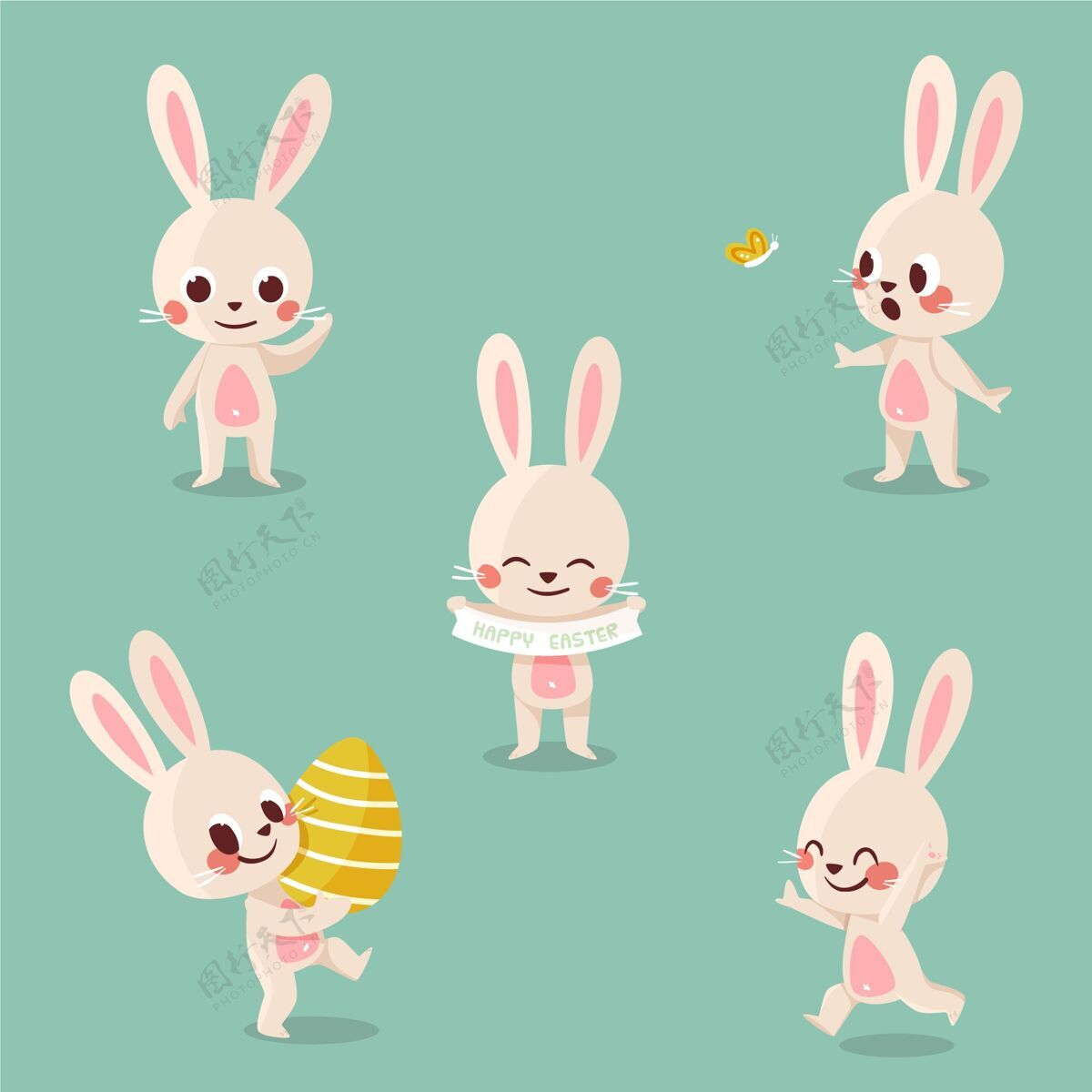 分类手绘复活节兔子系列复活节兔子包插图