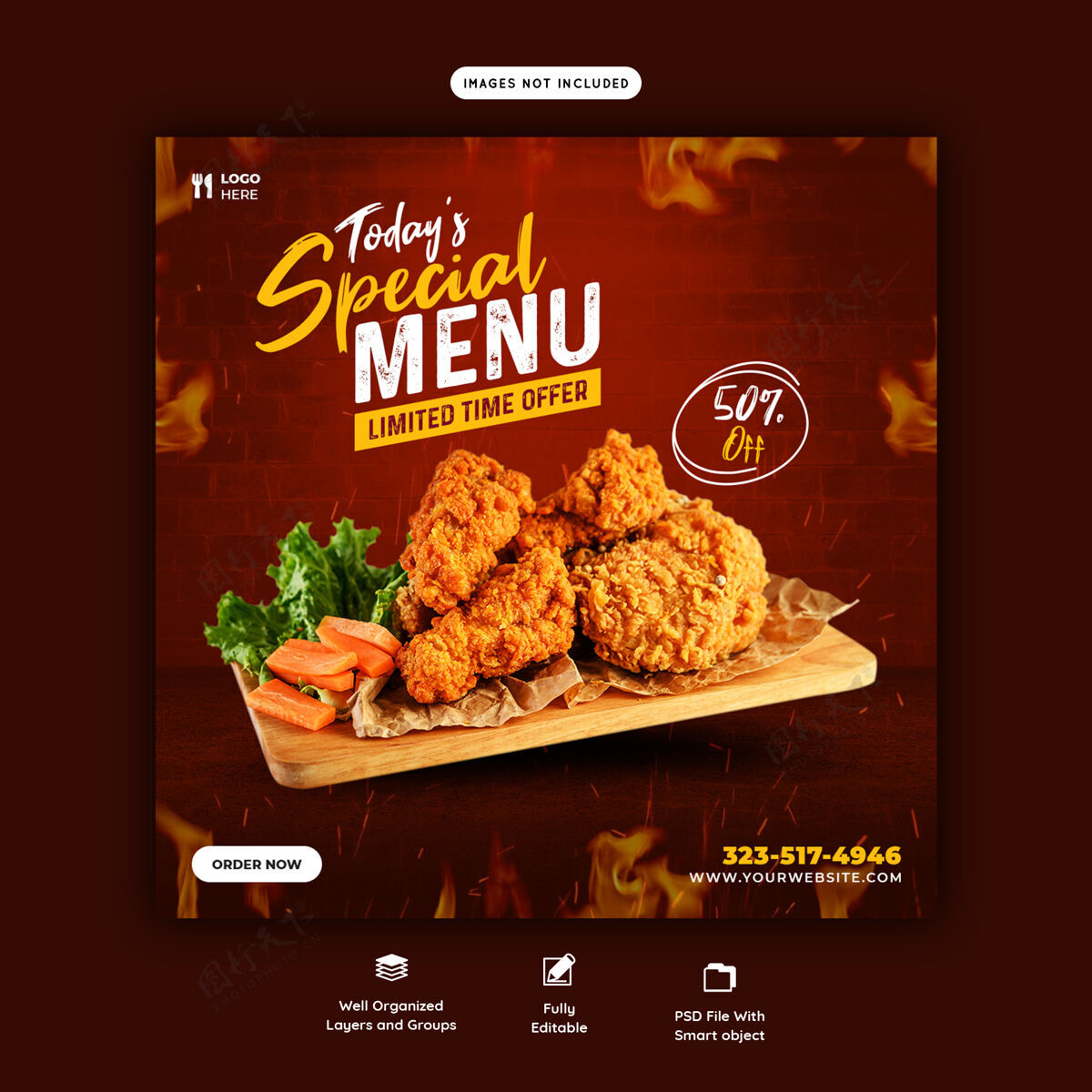 销售食物菜单和餐厅社交媒体发布模板模板贴社交