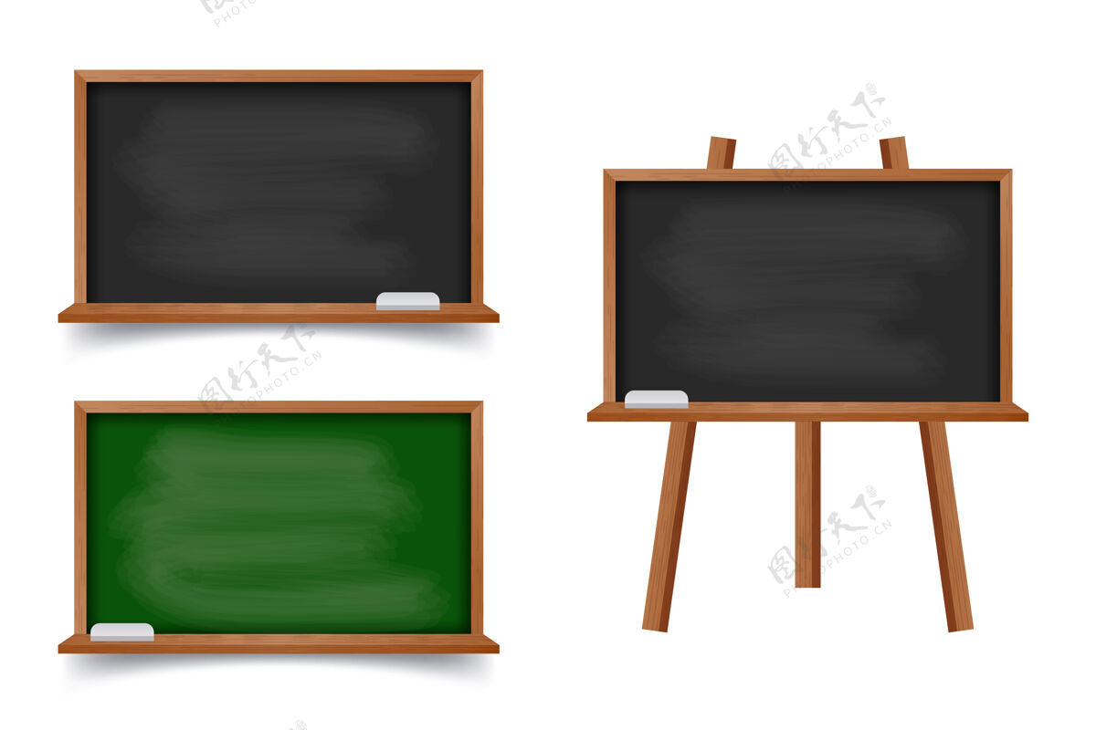 老师现实的绿色和黑色黑板与木框架写作教学粉笔