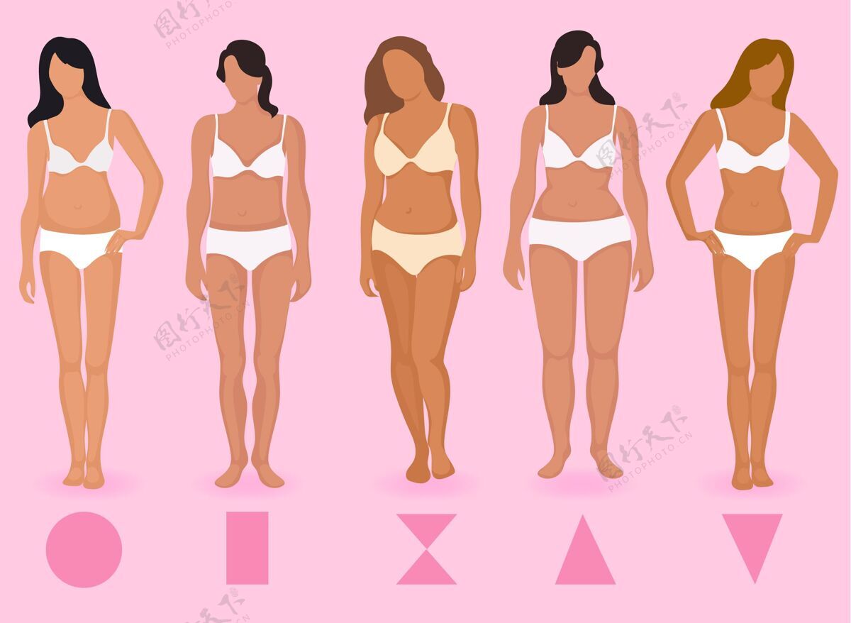 女性平面手绘女性体型身体形状组数字