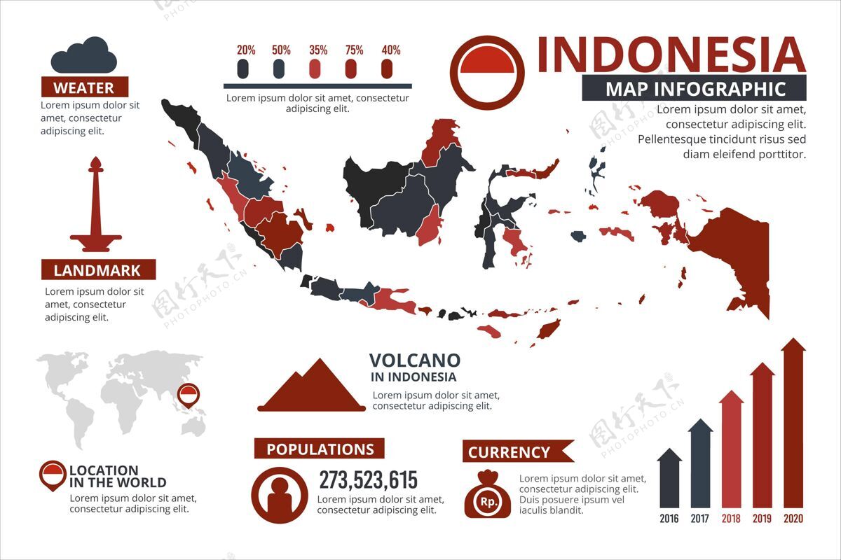 国家平面印尼地图信息图形模板地理模板地形