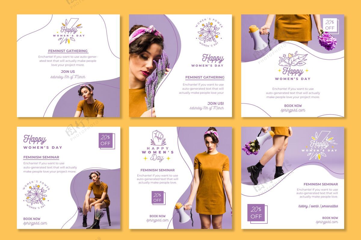 国际妇女节国际妇女节instagram帖子集套装3月8日网页模板