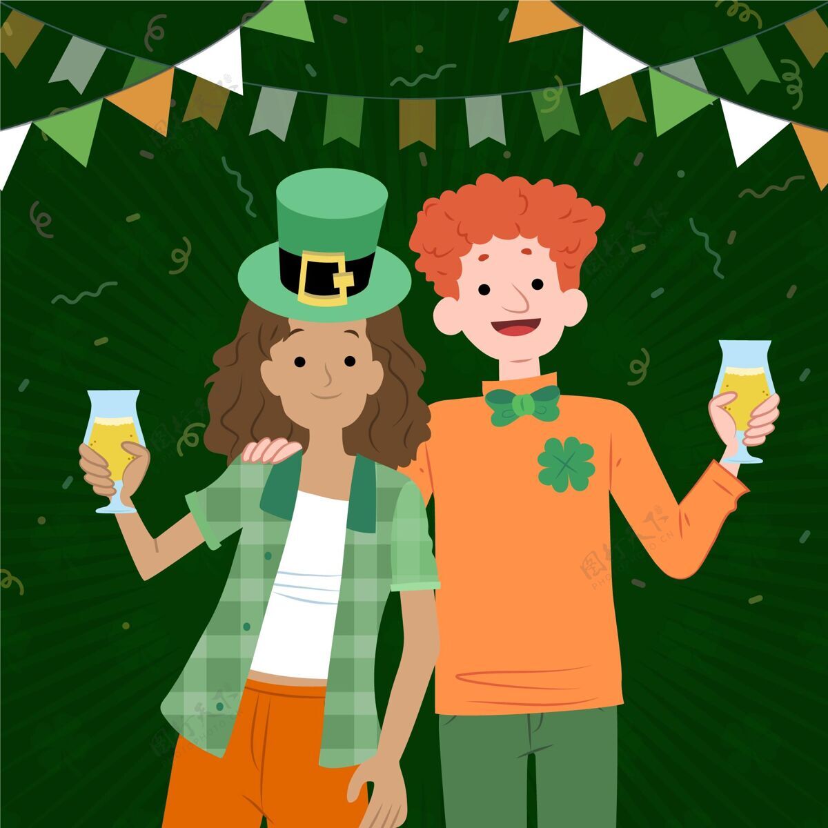 幸运手绘圣帕特里克节派对的人春天爱尔兰圣徒