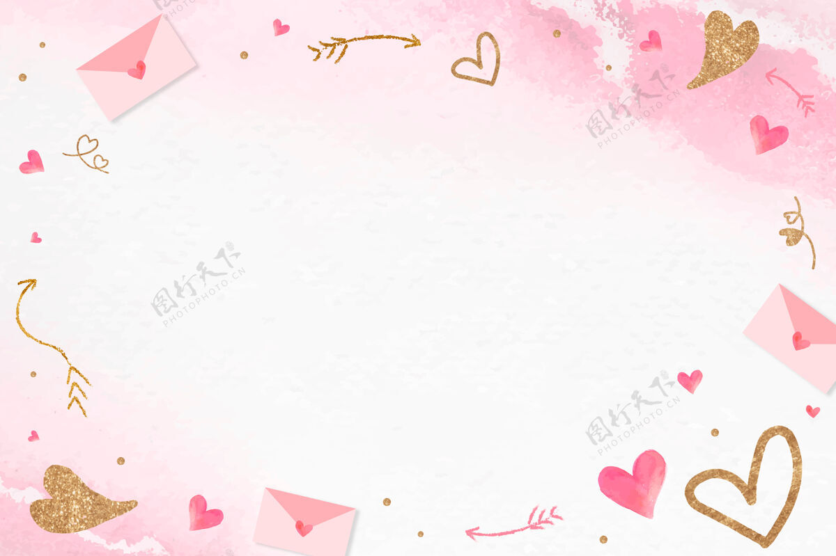 激情情人节闪亮的心形框架粉色背景心形相框金属金色