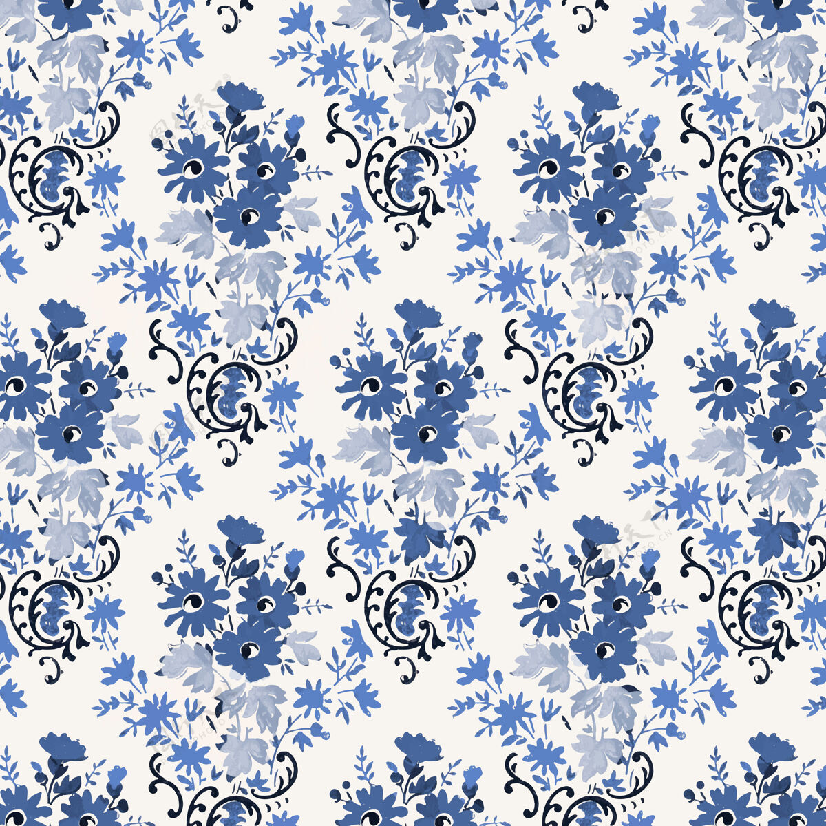 复制空间花蓝色复古风格背景花卉图案植物图案装饰
