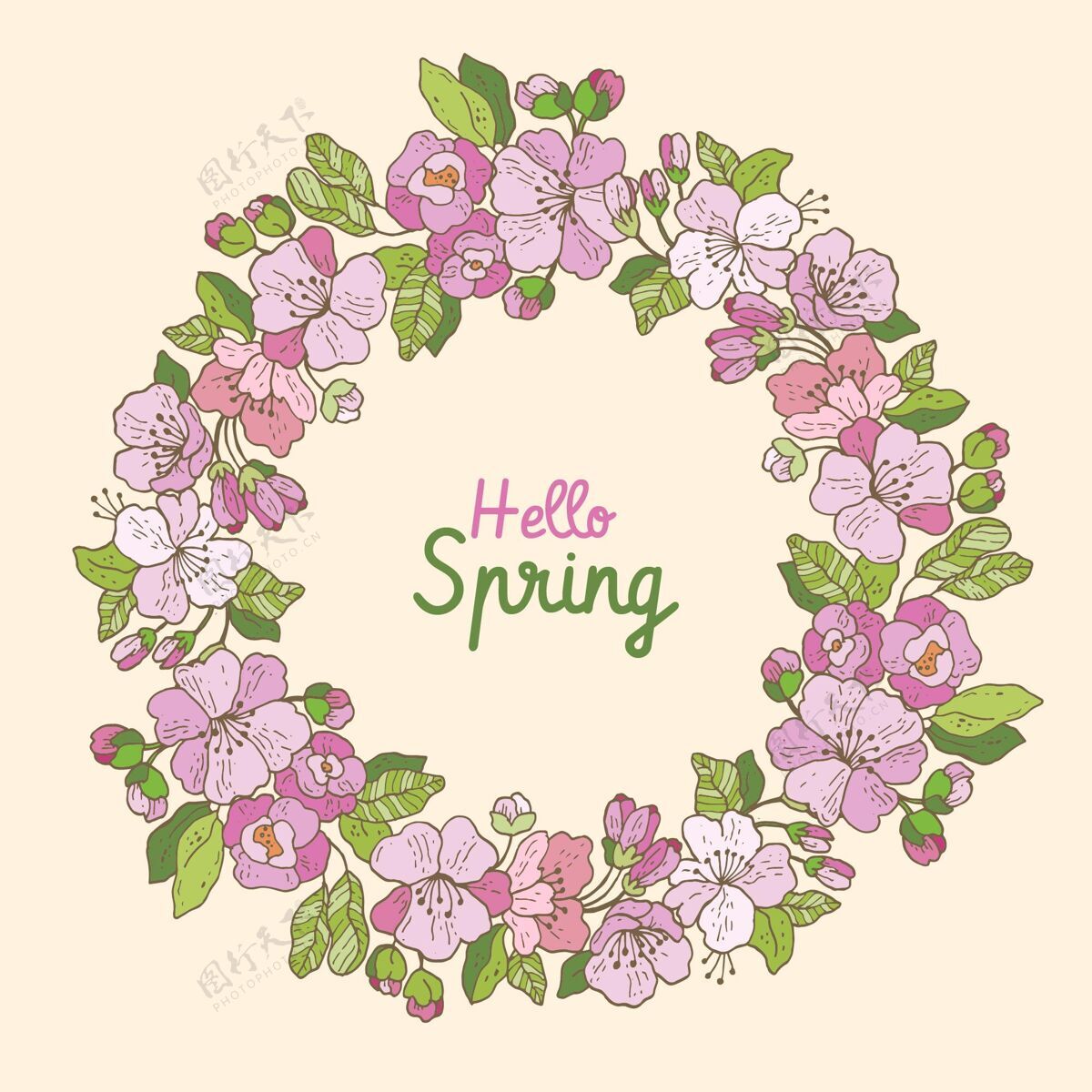 你好春天春季花架手绘春天花卉