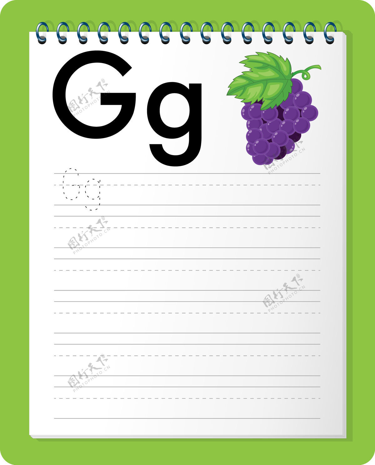 幼儿园字母表跟踪工作表与字母g和g字母词汇练习