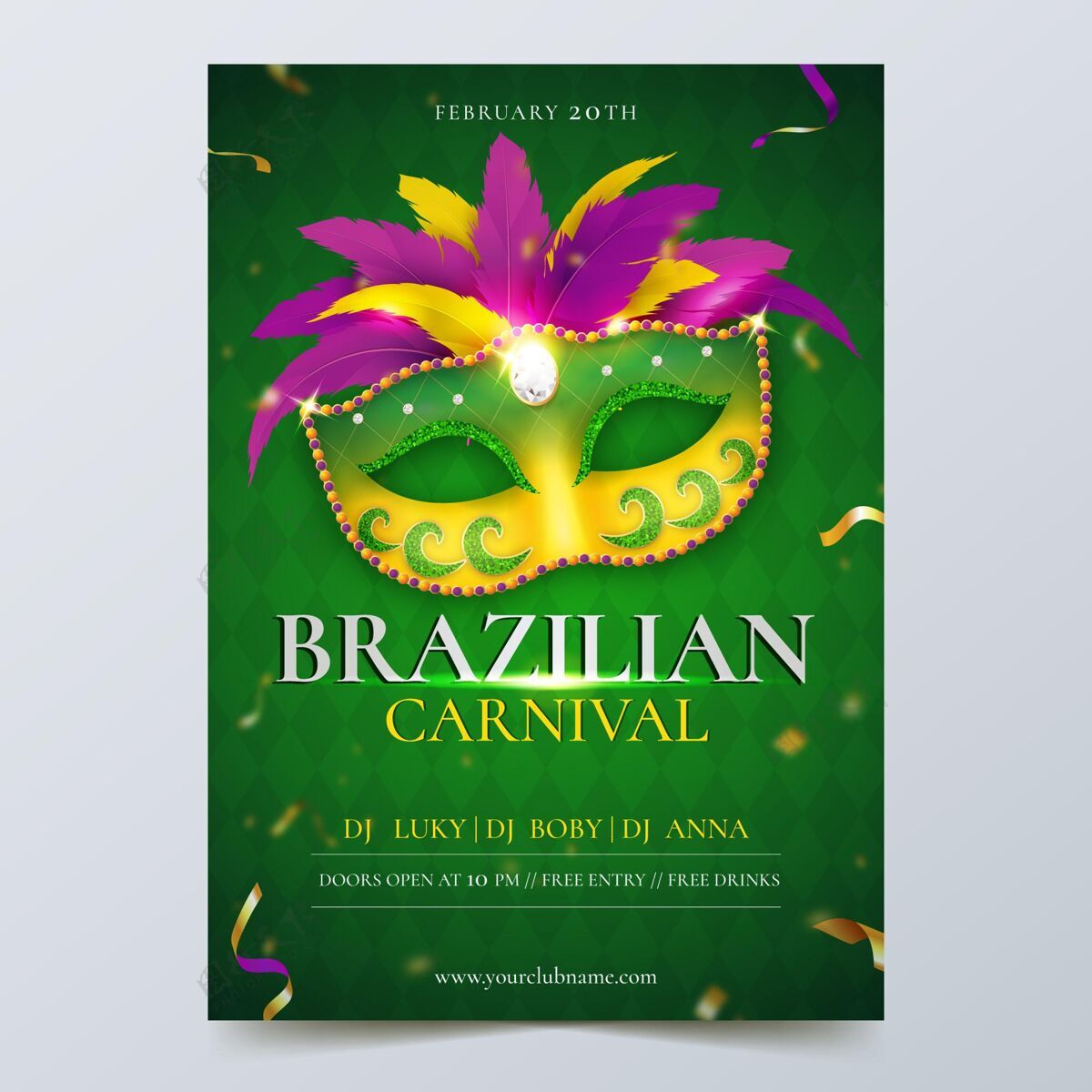 乐趣逼真的巴西嘉年华传单模板海报庆典嘉年华