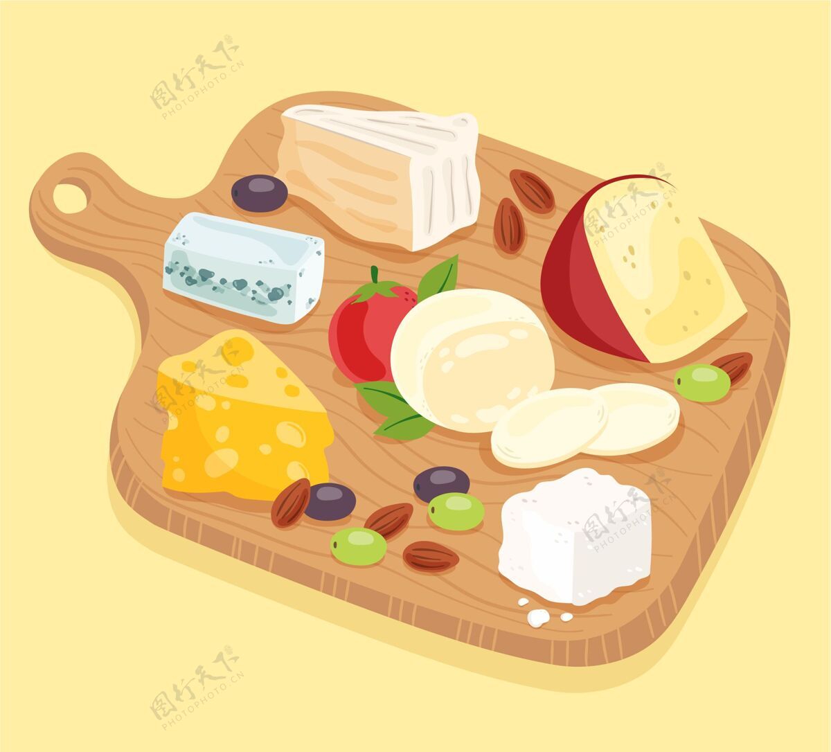 手绘手绘奶酪板美食奶酪分类