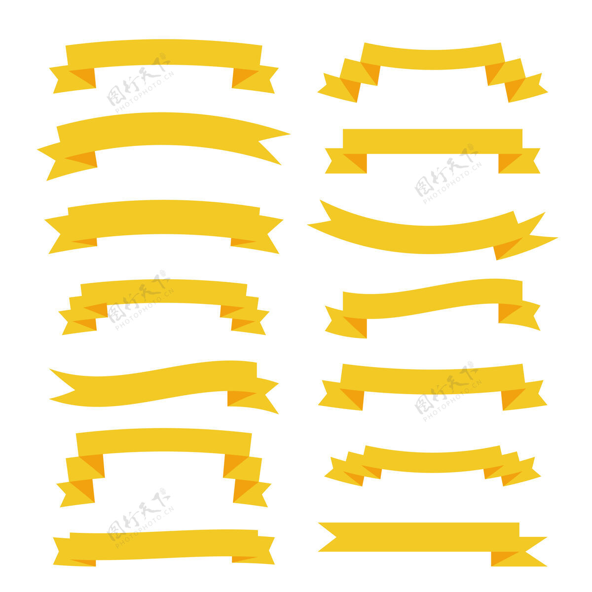 扁平扁黄丝带大套横幅丝带物品符号
