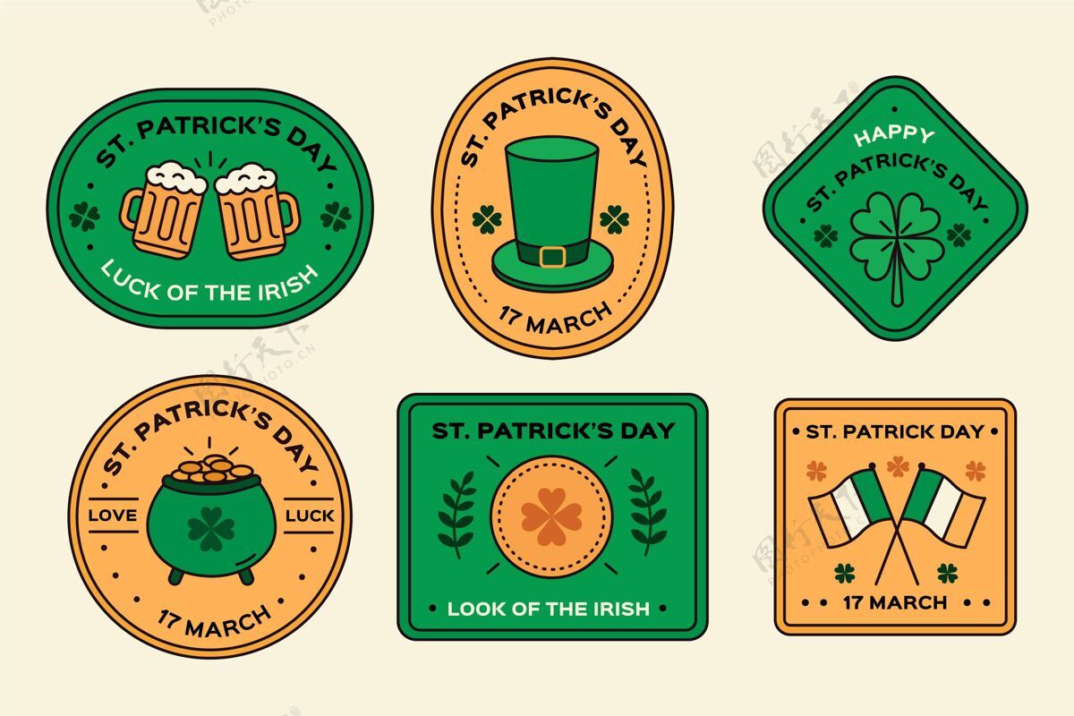 爱尔兰创意圣帕特里克节标签包徽章凯尔特人传统