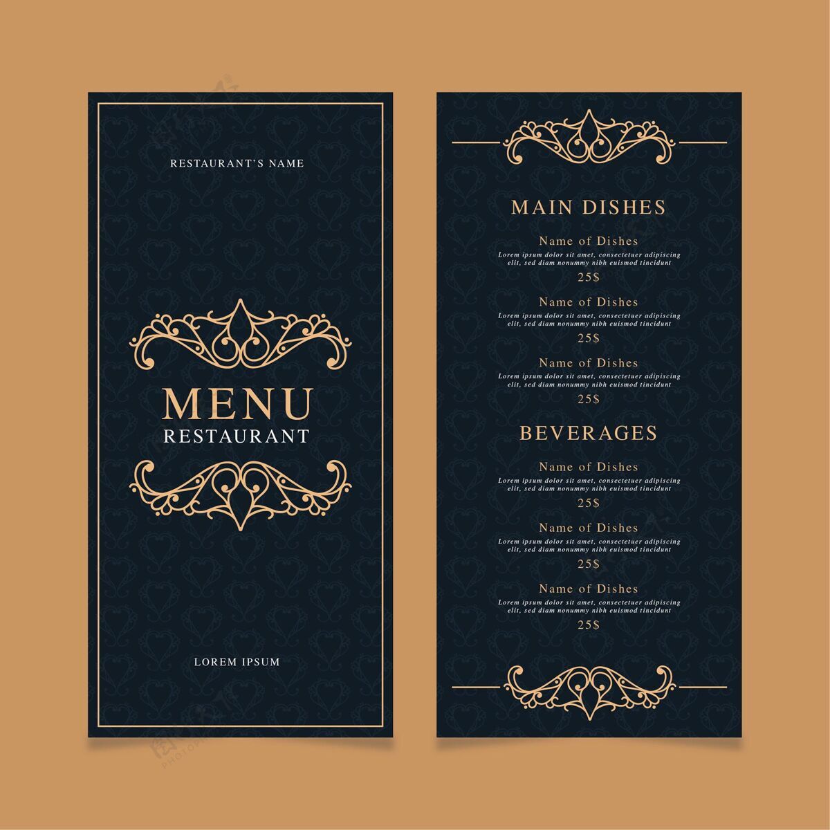 晚餐餐厅菜单打印模板模板饮食膳食