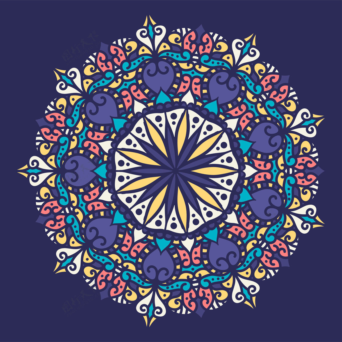 圆圈曼荼罗插图地毯抽象花卉