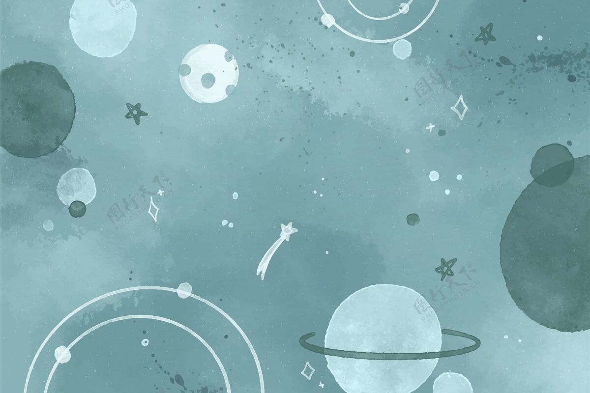 天文学单色水彩银河背景宇宙行星手绘