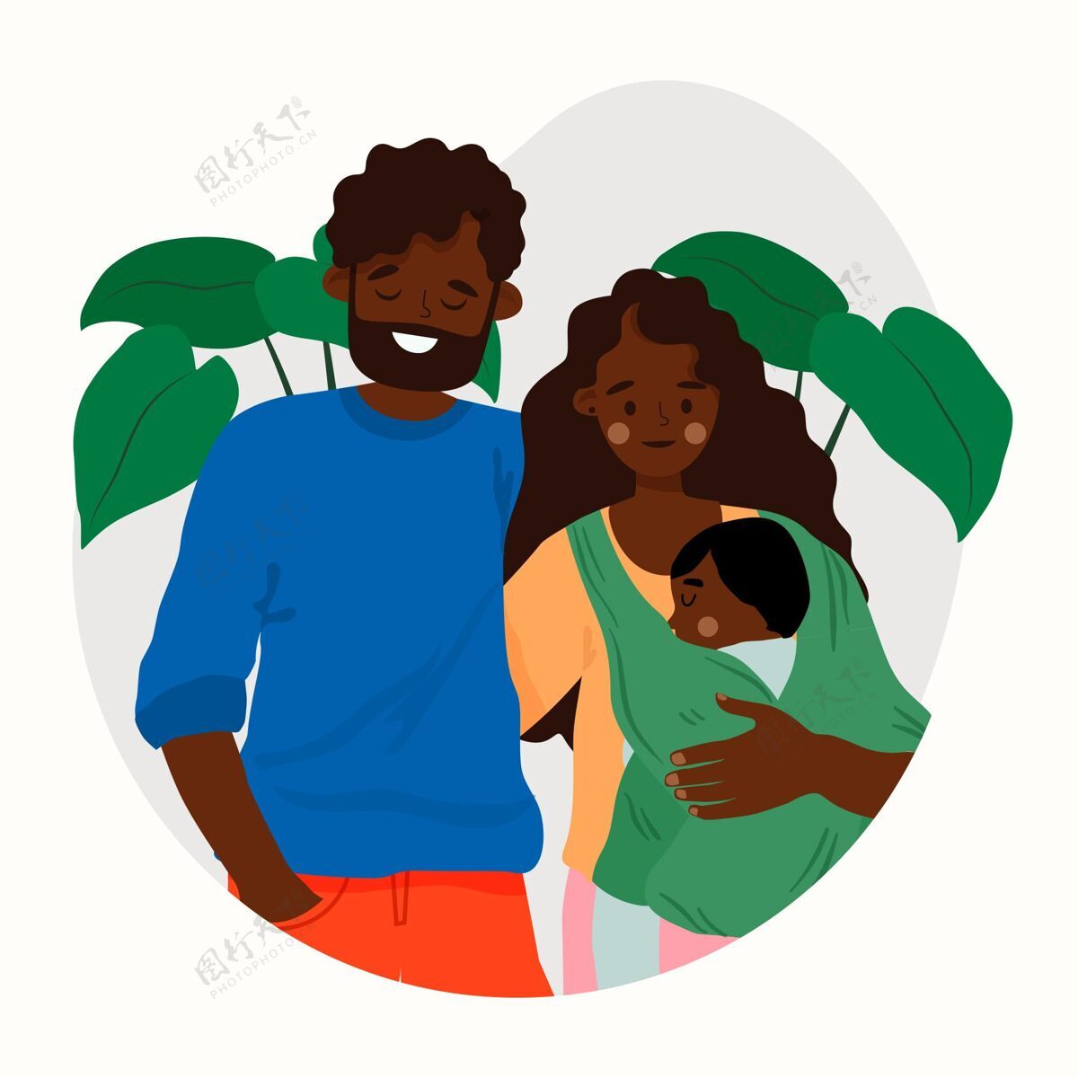 社会平面设计的黑人家庭有一个孩子家庭平面手绘父母
