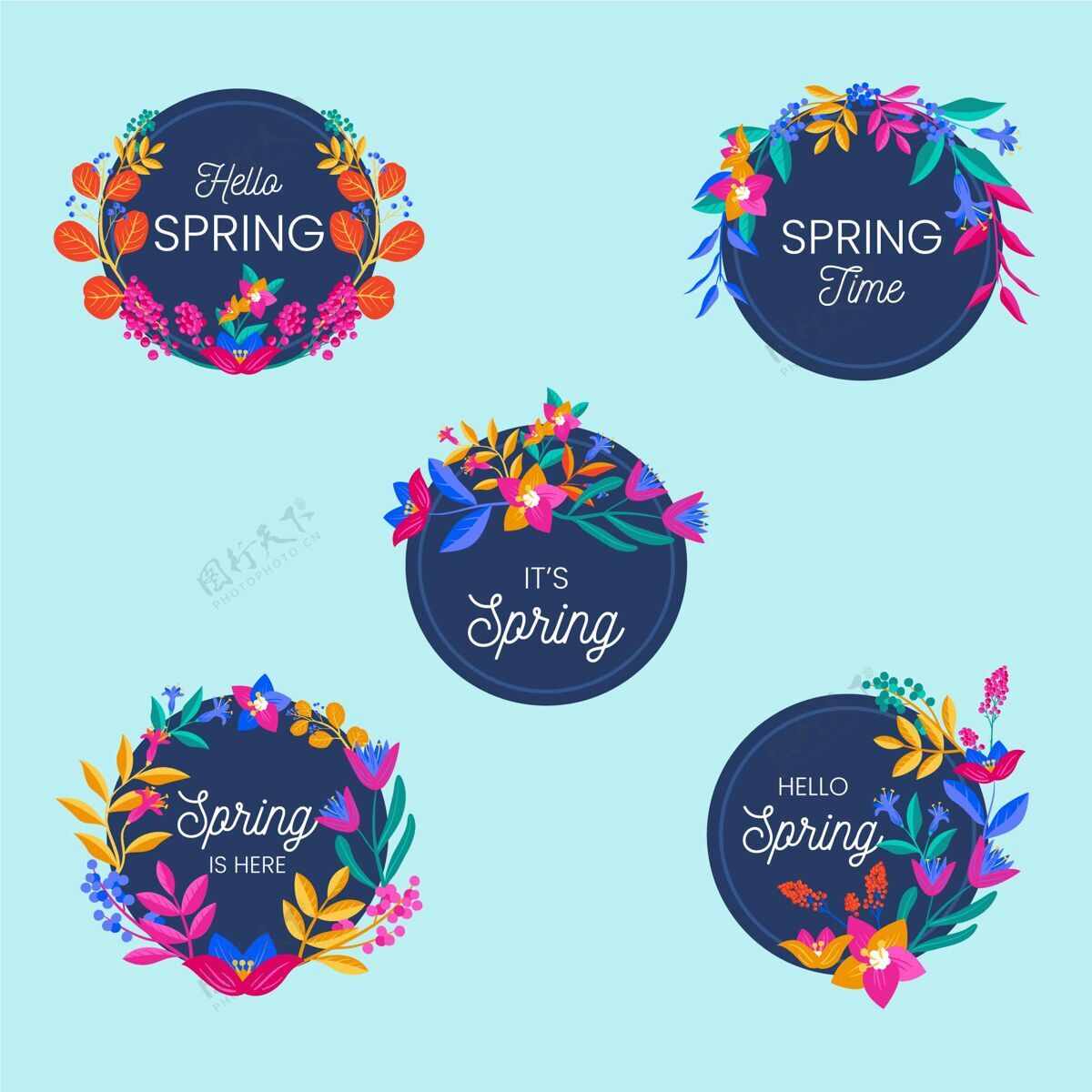 春天平面设计春季标签收集春天开花花卉