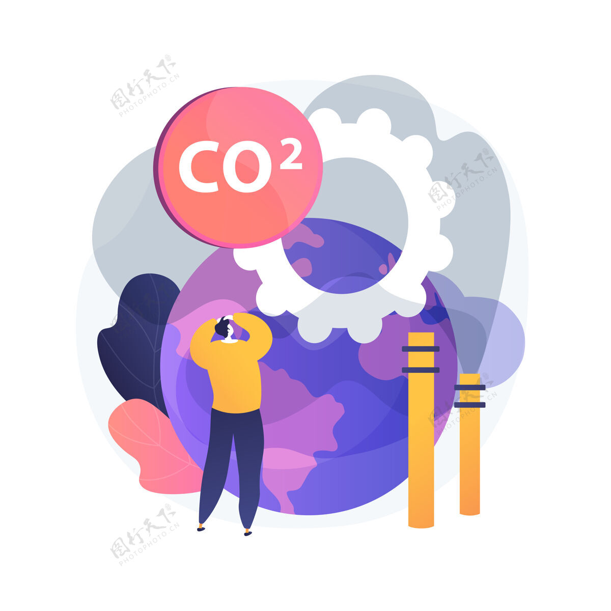 平面全球二氧化碳排放抽象概念插图全球碳足迹 温室效应 二氧化碳排放 国家比率和统计 二氧化碳 空气污染污染影响环境