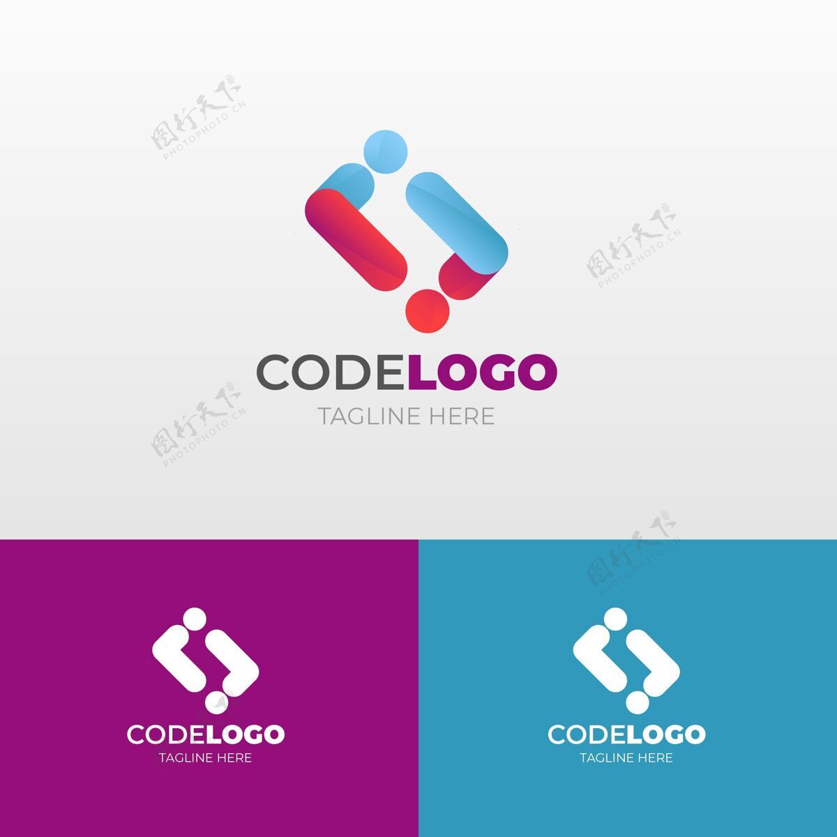 代码徽标梯度代码标志与标语编程品牌标语