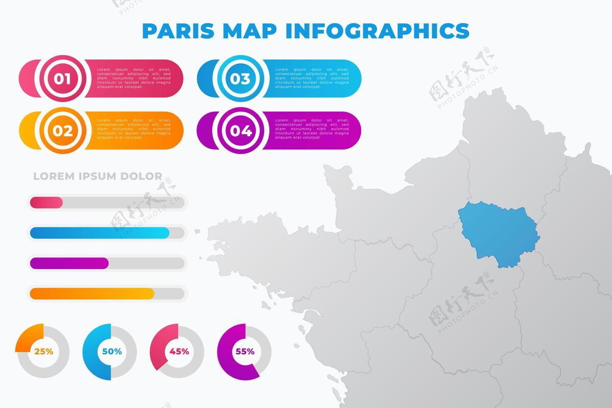 信息渐变巴黎地图信息图梯度地图分析