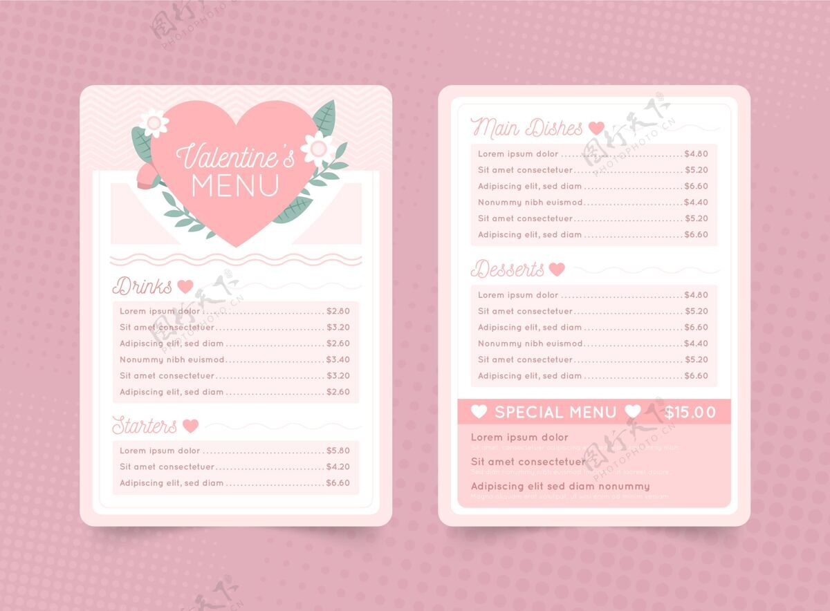 情人节平面设计情人节菜单模板事件平面准备印刷
