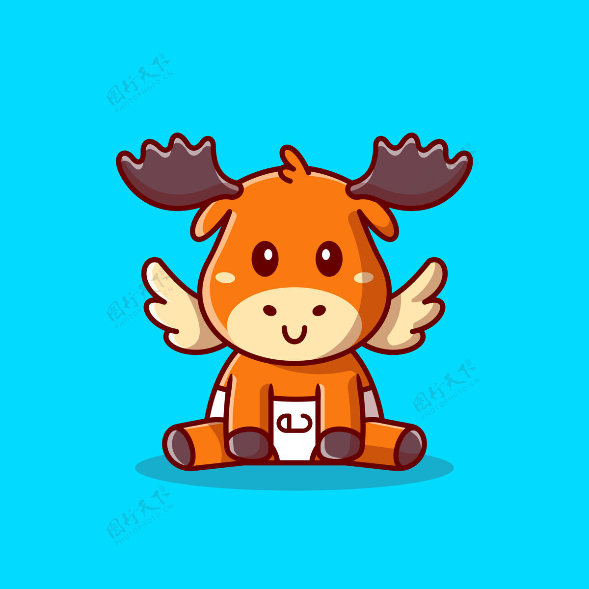 尿布可爱的驼鹿宝宝坐卡通图标插图动物自然图标概念隔离平面卡通风格动物插图鹿