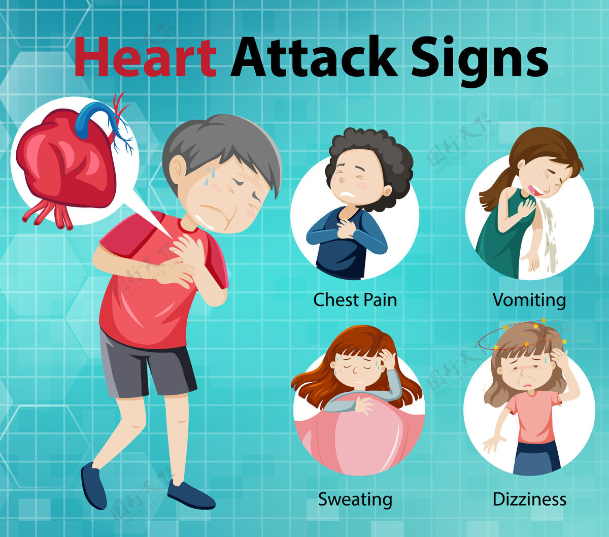 慢性心脏病发作症状或警告信号信息图空白学习学习