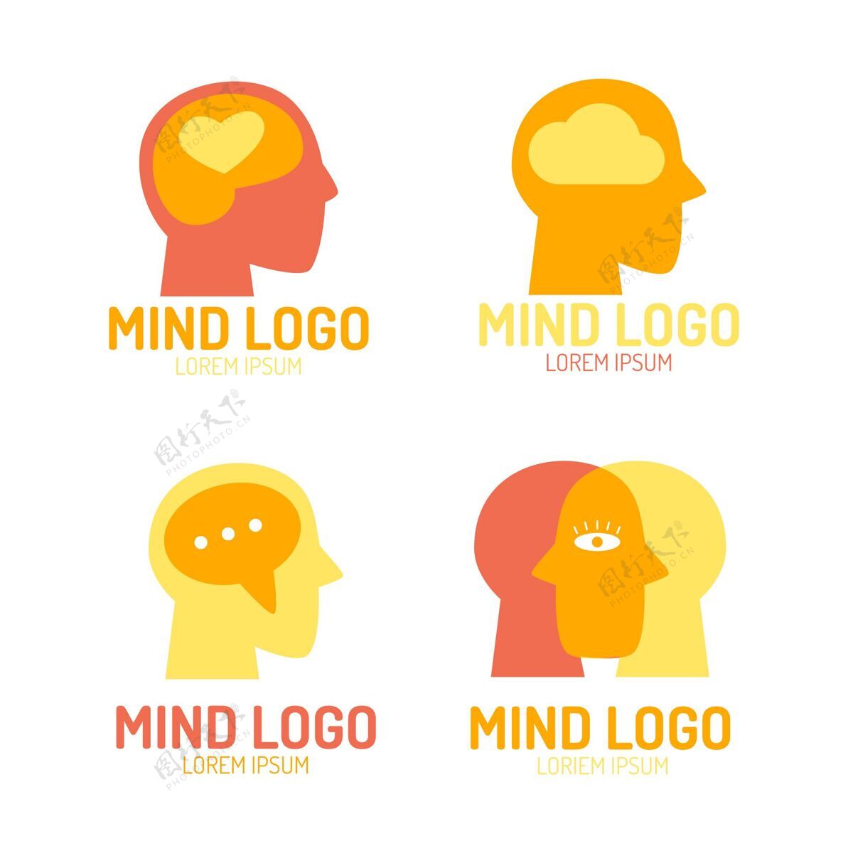 Logotype平面心理健康标志包集合标识Logo模板