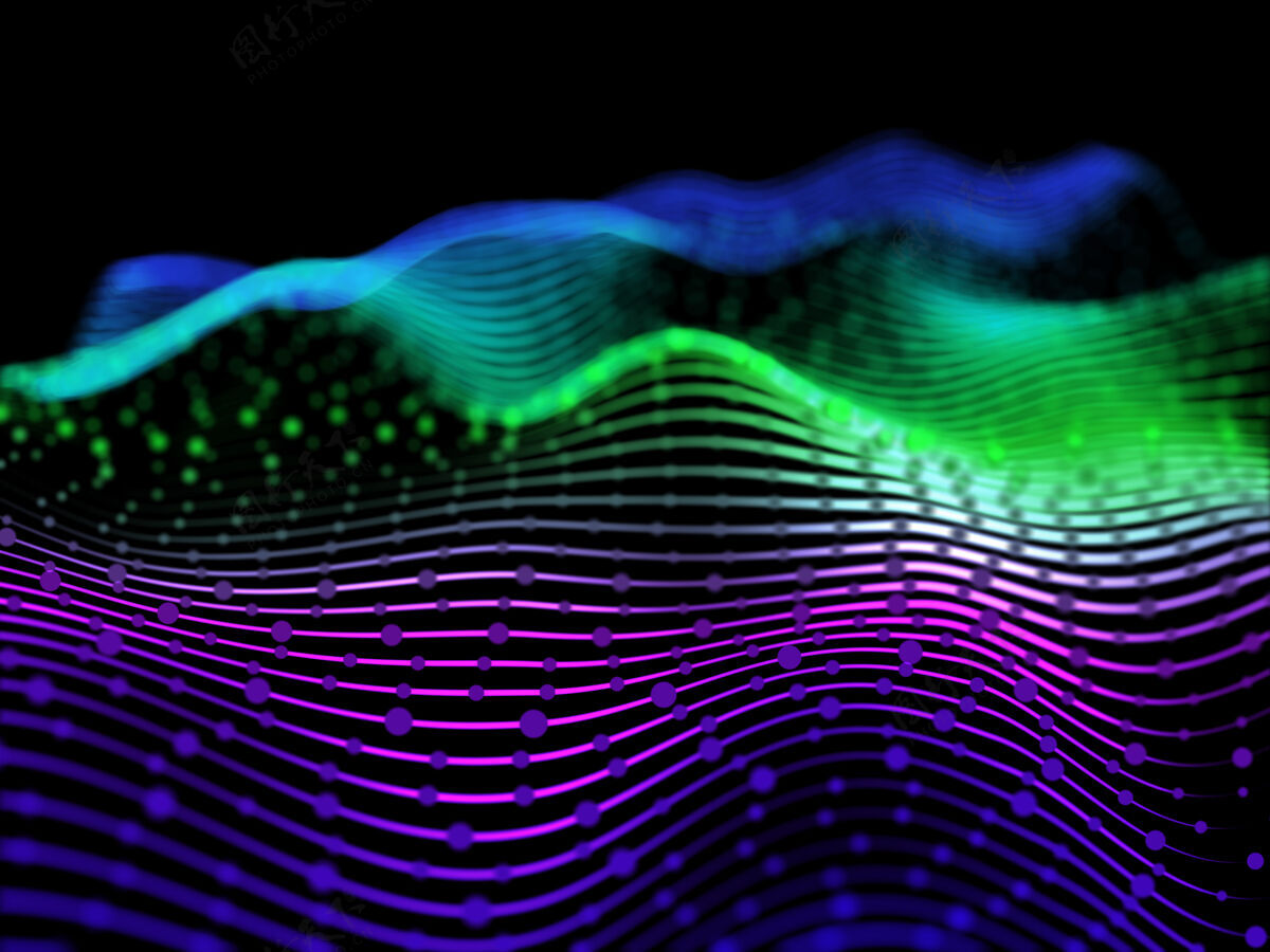 连接一个抽象的三维渲染与流动的线条和粒子粒子流技术