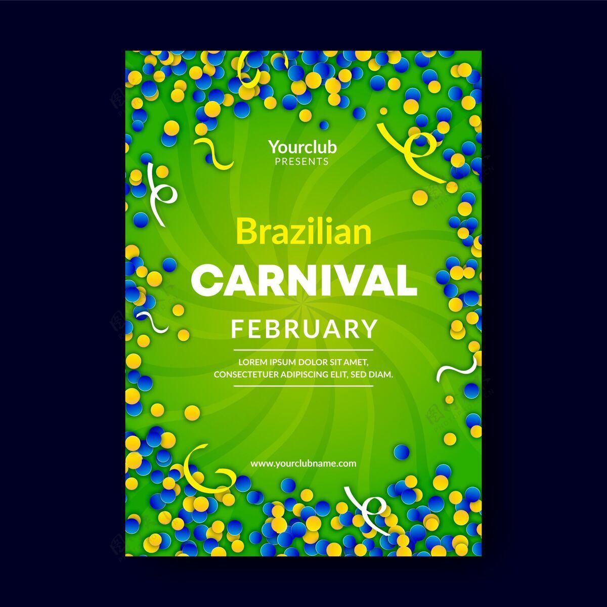 印刷逼真的巴西嘉年华海报模板伪装狂欢节舞者