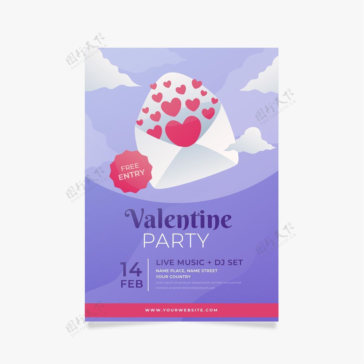 日子情人节派对海报模板平面设计活动爱情情人节