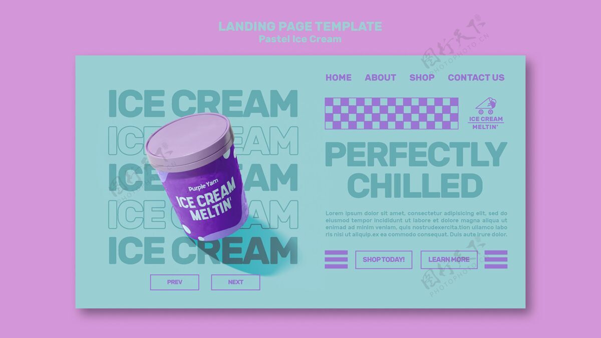 甜点粉彩冰淇淋登陆页模板模板水平甜点
