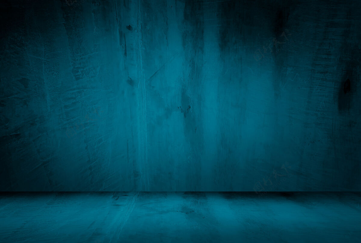 空白的复古格伦蓝色混凝土纹理工作室墙壁背景 带渐晕图石膏的旧的材料