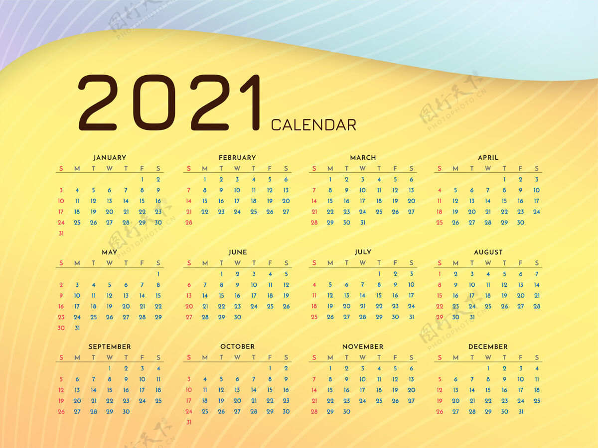 10月2021新年现代日历设计月4月3月