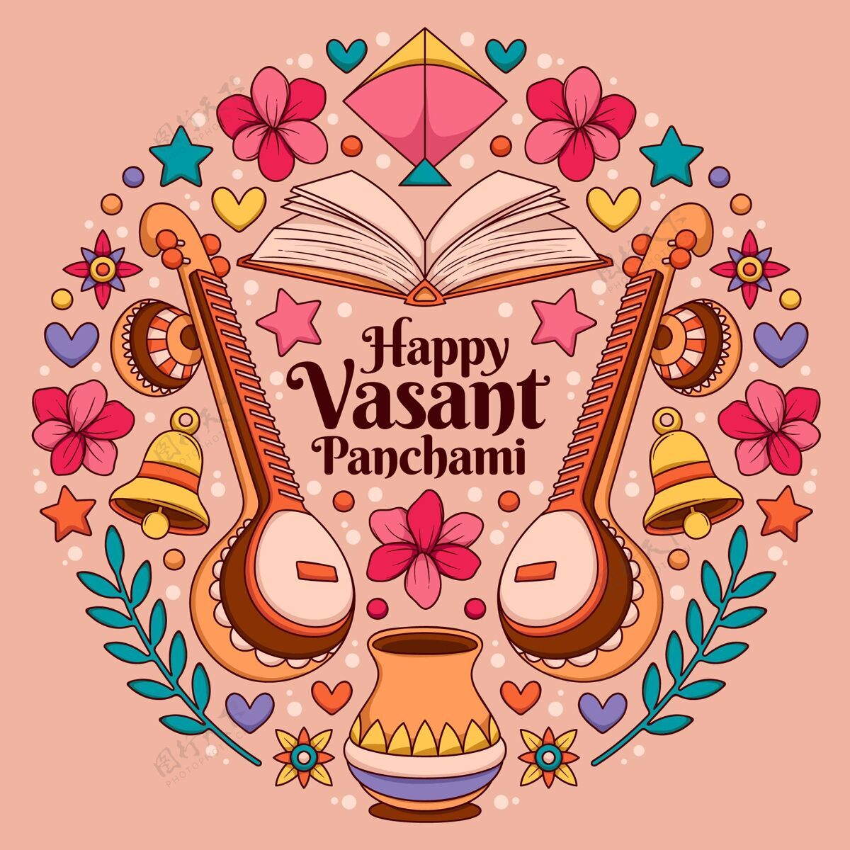 庆祝手绘乐器快乐瓦桑潘查米印度传统印度教