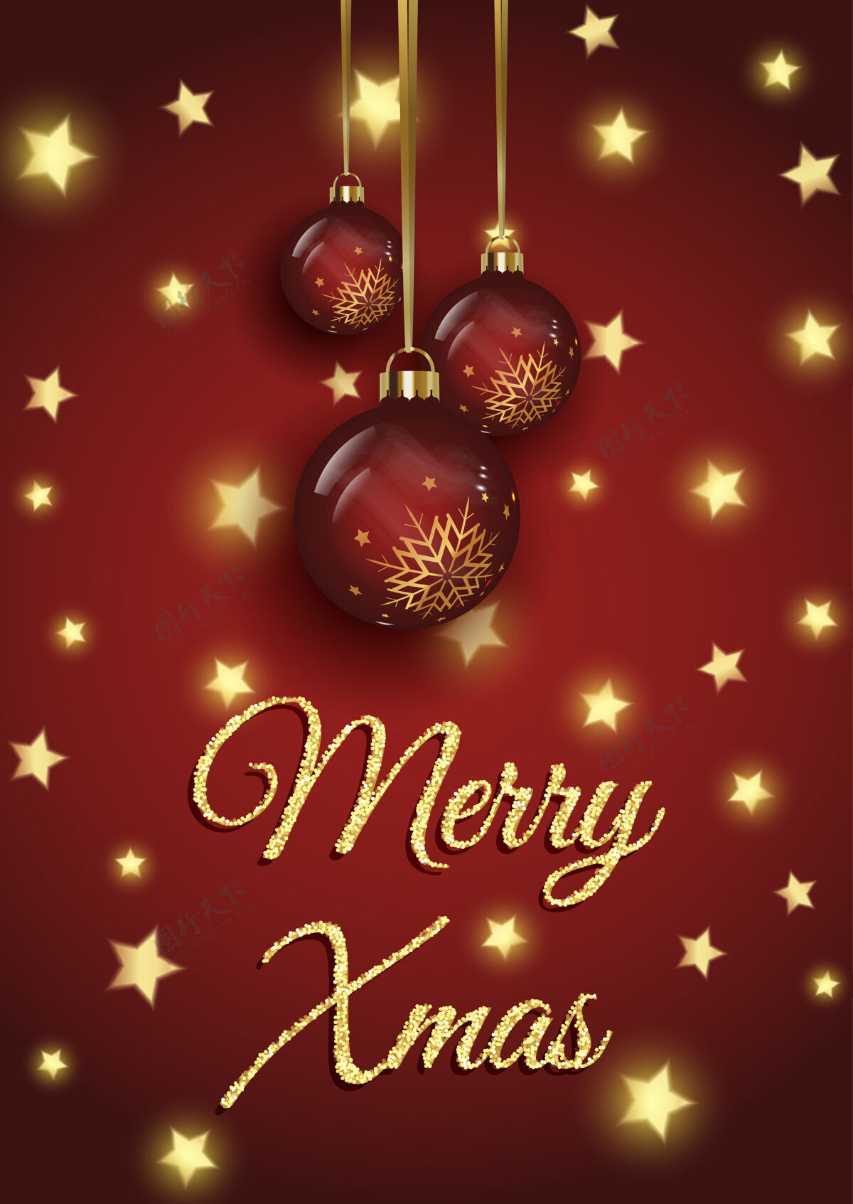 悬挂闪闪发光的圣诞背景与金星和挂件贺卡圣诞快乐圣诞