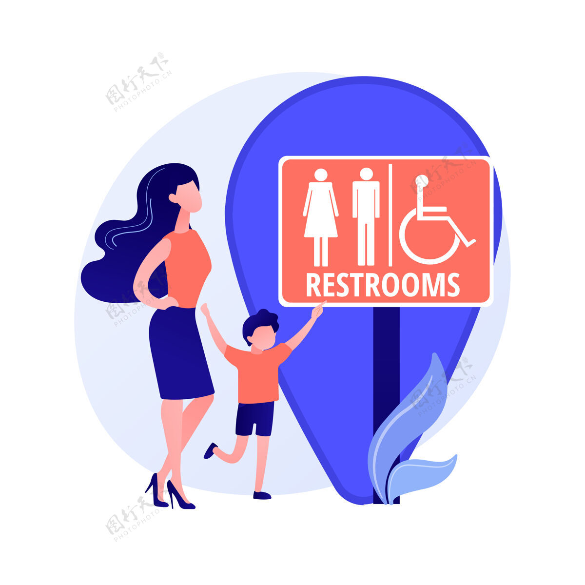 休息公共卫生间位置卫生间标志 男卫生间和女卫生间 卫生间和地理标签符号卫生间标志牌上的绅士和女士剪影矢量独立概念隐喻插图卫生入口女士