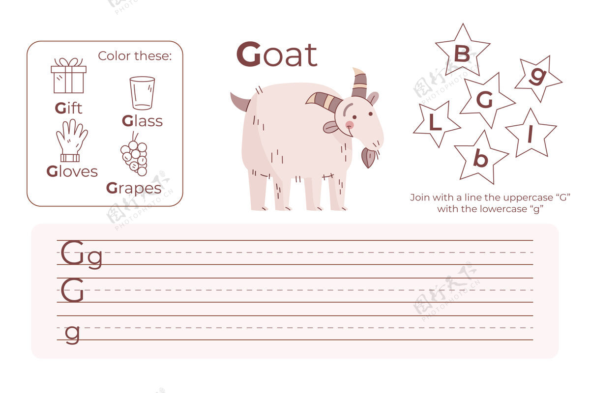 知识带山羊的字母g教育孩子准备印刷